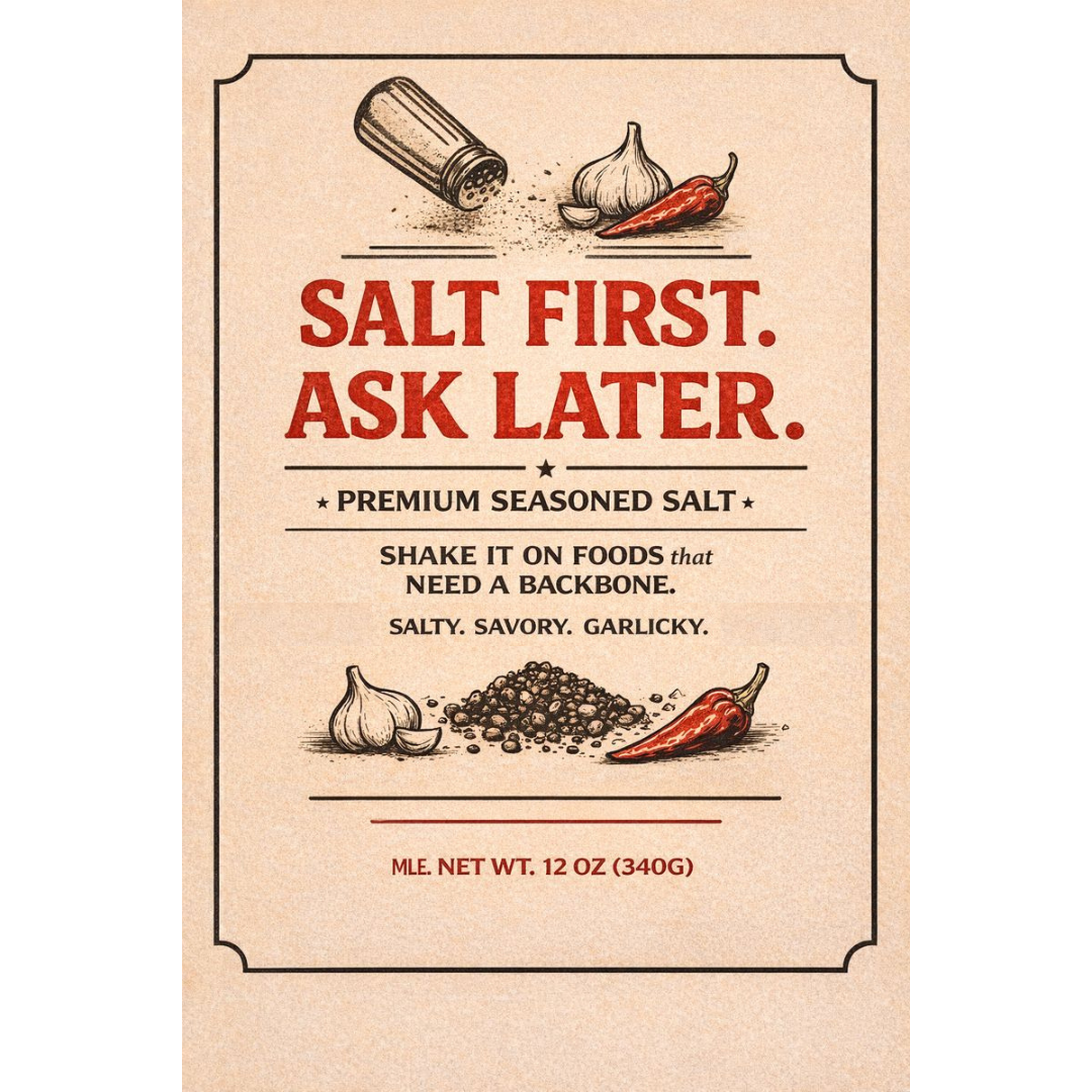 Salt First. Ask Later. Premium Seasoned Salt